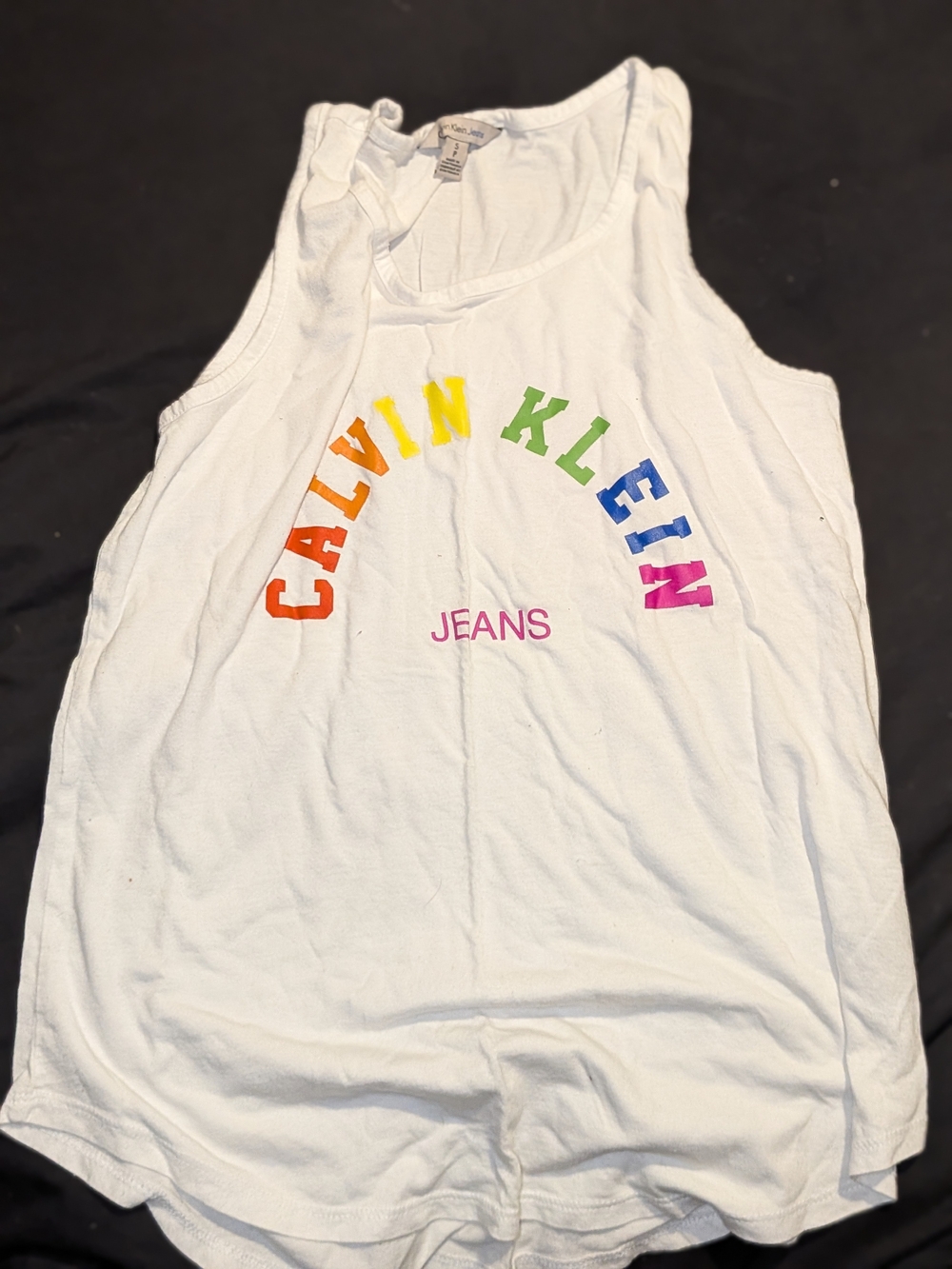 Calvin Klein Jeans White Tank with Rainbow Logo